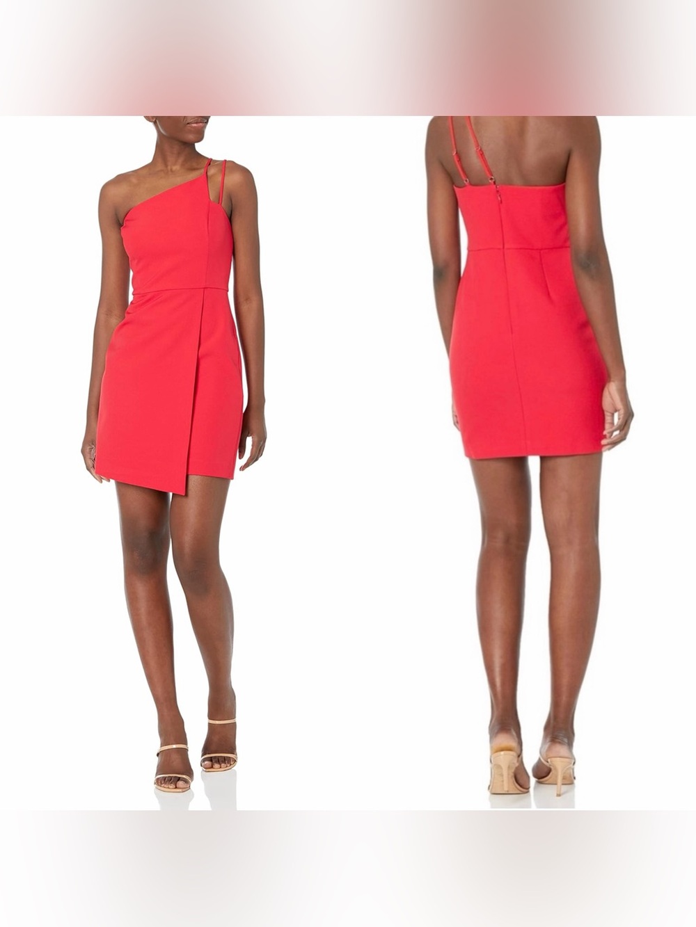 BCBGMAXAZRIA Asymmetrical Wrap Double Strap Mini Dress Red Size 8